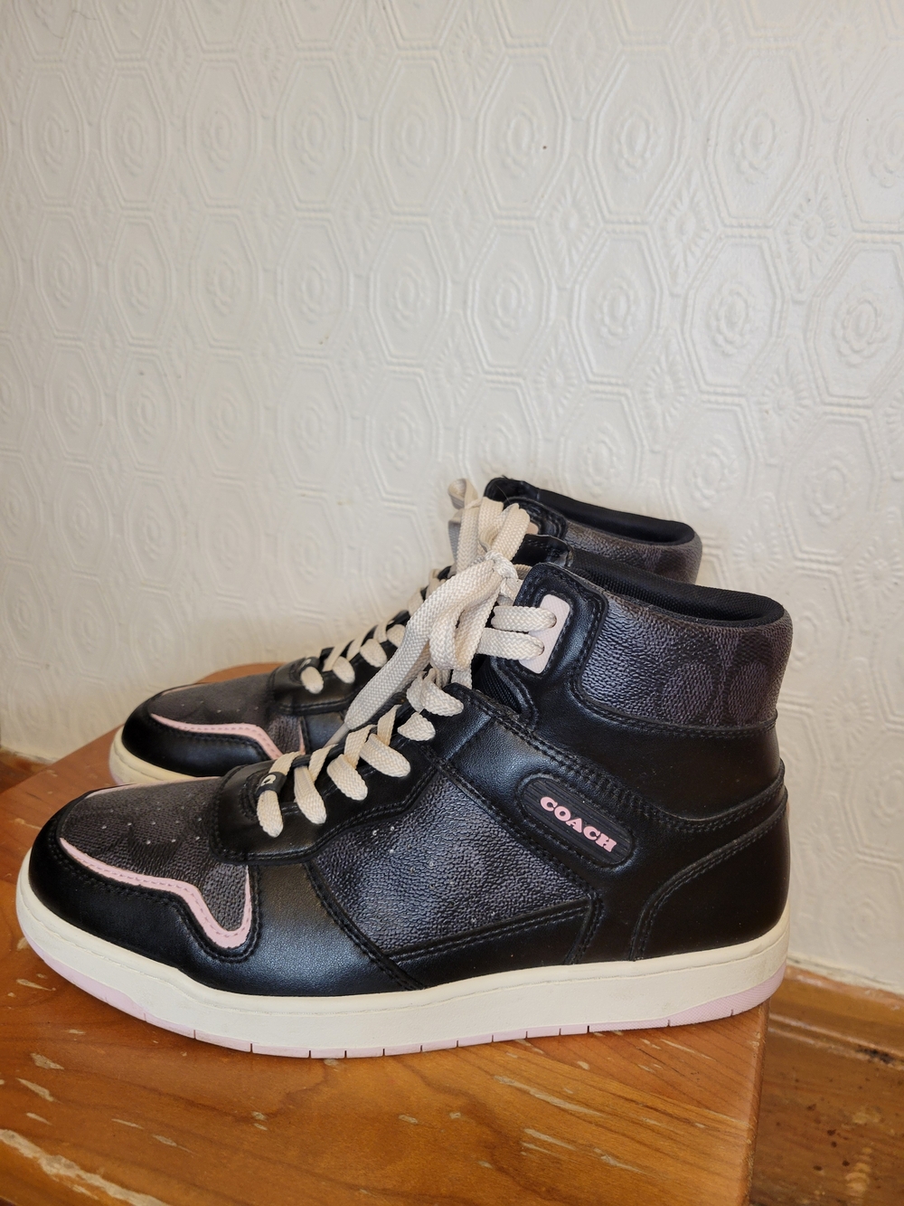 Coach Black High-Top Sneakers with Pink Trim Size 9.5 US - Picture 2 of 11